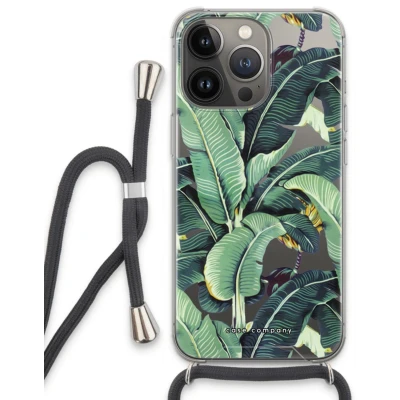 Afbeelding van Case Company® iPhone 13 Pro hoesje met Koord Bananenbladeren Telefoonhoesje Zwart Extra Bescherming aan alle Kanten en Over de Schermrand