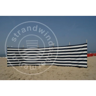 Afbeelding van Strand Windscherm 7 meter dralon marine blauw/wit met houten stokken
