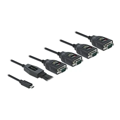 Afbeelding van Delock USB Type C™ naar 4 x seriële RS 232 DB9 adapter met 15 kV ESD bescherming (0.72 m, VGA), Interfacekabel
