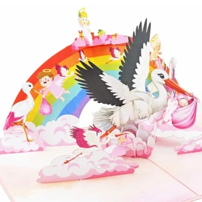 Afbeelding van Favour Pop Up® 3D wenskaart voor de geboorte van een meisje in kleinste ruimte, filigraan kunstwerk XP965