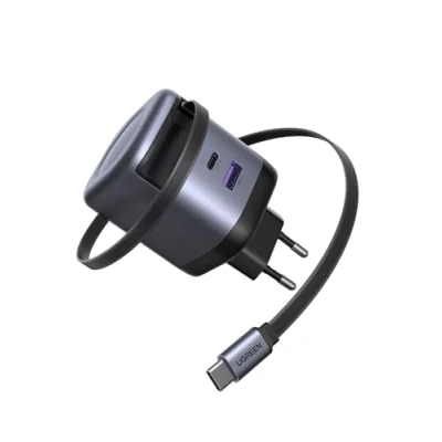 Afbeelding van UGREEN Nexode 65 W snellader USB C met geïntegreerde intrekbare kabel GaN Tech compatibel MacBook Pro Air iPhone 16e Plus Max 15 14 13 12 Galaxy S25 Ultra S24 S23 S22 A16 Pixel 9 8 iPad