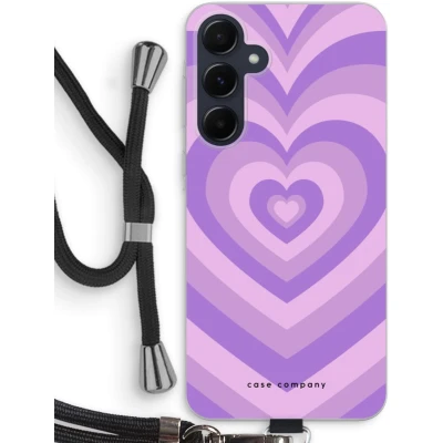 Afbeelding van Case Company® hoesje met Koord geschikt voor Samsung Galaxy A55 Hart Paars Telefoonhoesje Zwart Bescherming aan alle Kanten en Over de Schermrand
