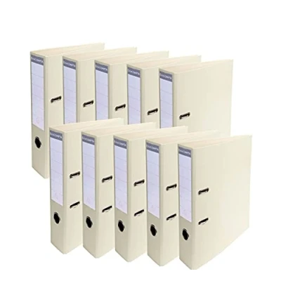 Afbeelding van Exacompta 53750E verpakking met 10 premium kunststof mappen (PVC, 2 ringen, rug 70 mm, DIN A4) stuks ivoor