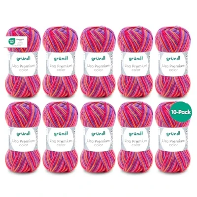 Afbeelding van Gründl Lisa Premium color Brei en haakgaren met wolachtig karakter, 100% polyacryl, 50 g/133 m, naalddikte: 3,5 4,5, 10 x g, paars/roze/oranje