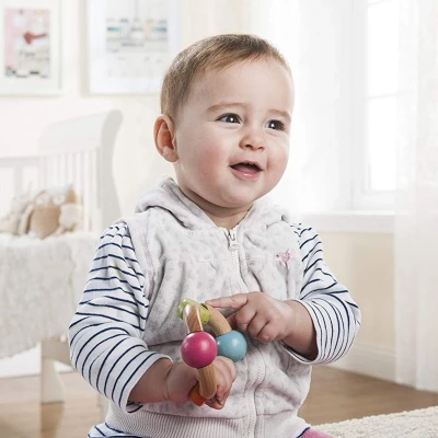 Afbeelding van EverEarth Little Blue Star Grijpring Houten babyspeelgoed Motoriek speelgoed Bel Babyvaardigheden