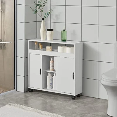 Afbeelding van Badkamerkast Lumijoki niskast op wielen 71x70x20 cm wit