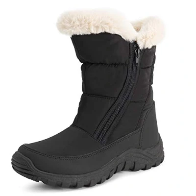 Afbeelding van Polar Waterdichte winterlaarzen, nylon laarzen met dubbele ritssluiting en voering van imitatiebont voor dames, Zwart/Beige