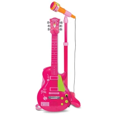 Afbeelding van Bontempi Spa Elektronische Rockgitaar Speelgoedinstrument Met Microfoon Roze