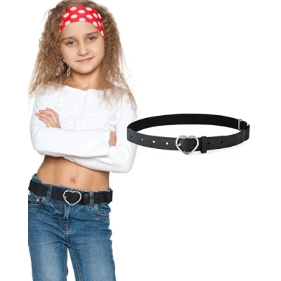 Afbeelding van Coubeau elastische leren riem voor kinderen, 3 16 meisjes en jongens, 40 81 cm, Hartvormige zwart