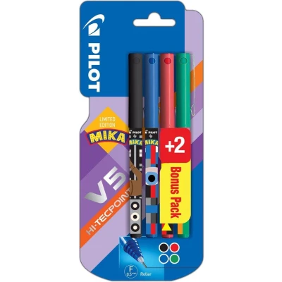 Afbeelding van Pilot Roller V 5 Mika, Blister Van 2+2 Stuks Gratis In Geassorteerde Kleuren Liquid ink