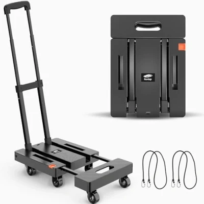 Afbeelding van Ronlap opvouwbare steekwagen, handwagen met 6 wielen 2 elastische touwen, robuuste draagbare bagagewagen een capaciteit van 225 kg, voor het vervoer bagage, zwart