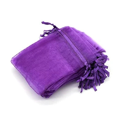 Afbeelding van OLILLY 100 organzazakjes 7 x 9 cm donkerpaars ideaal voor bruiloft, doop, geschenken, lavendel, sieraden (donkerpaars)
