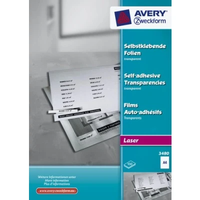 Afbeelding van Avery Zweckform 3480 Zelfklevende folie DIN A4 Laser (kleur), (zwart/wit), Kopiëren (zwart/wit) Transparant 100 stuk(s)
