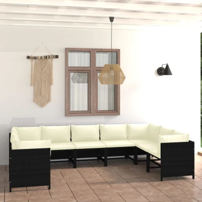 Afbeelding van 9 delige Loungeset met kussens poly rattan zwart