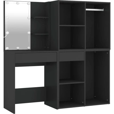 Afbeelding van Kaptafel Met Kastjes Led Bewerkt Hout Zwart