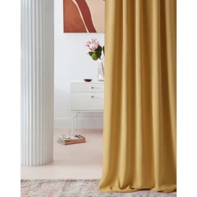 Afbeelding van ROOM99 Laurel Gordijn met plooiband, 140 x 250 cm (b h), ondoorzichtig, schuifgordijn voor woonkamer, slaapkamer, railsysteem, mosterd