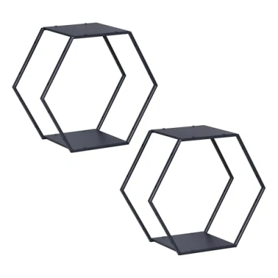 Afbeelding van Wandrek Tand 2 delig wandplankenset zwart 32x37x19 cm [en.casa]