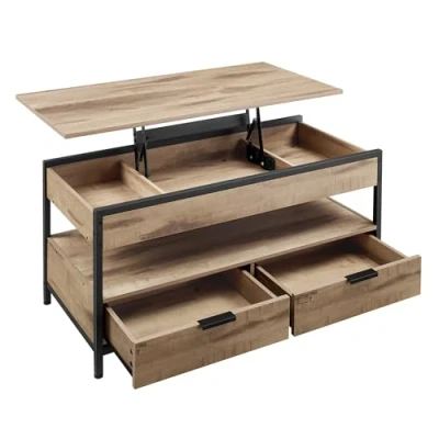 Afbeelding van VASAGLE Salontafel, woonkamertafel met opklapbaar blad, opbergladen, open opbergruimte en verborgen vak, kameelbruin inktzwart LCT209K02
