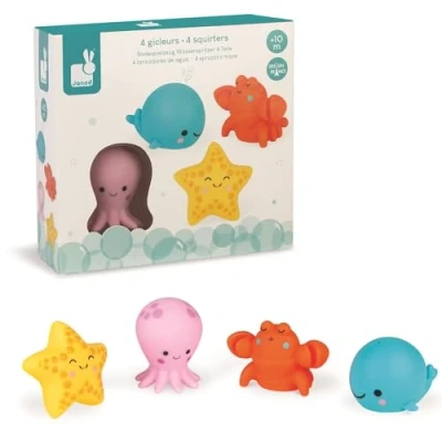 Afbeelding van Janod Badspeelgoed Spuitfiguur Zeedieren 4 Verschillende Dieren Voor Uren Badplezier! Geschikt Vanaf 10 Maanden
