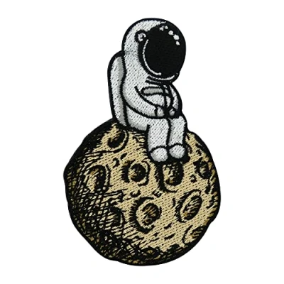 Afbeelding van Finally Home Man on the Moon Astronaut opstrijkbare patch Ruimte Maan Patches, Alien, UFNI patch, Nasa voor jeansjassen