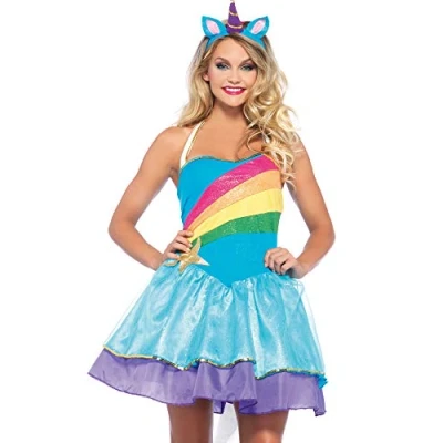 Afbeelding van Wonderland Eenhoorn Kostuum Rainbow Unicorn Vrouw Blauw Medium / Large Carnavalskleding Verkleedkleding