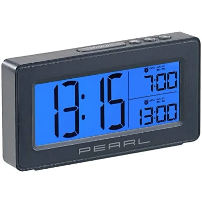 Afbeelding van PEARL digitale reiswekker: reiswekker met 2 alarmen, groot verlicht display (wekker op batterijen, mini klok, grote timer)