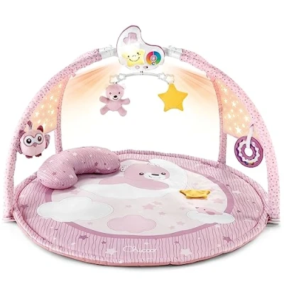 Image de Chicco Enjoy Colours Tapis d&#039;Éveil et de Jeux pour Bébé 3 en 1, Gym Electronique Multifonction, Projecteur d&#039;Etoiles, Veilleuse Amovible Musique Relaxante Jouets dès la Naissance Rose