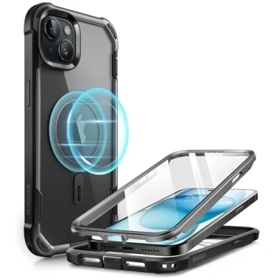 Afbeelding van i Blason AresMag Beschermhoes voor iPhone 15/iPhone 14/iPhone 13 (6,1&quot;), compatibel met MagSafe, schokbestendig, ingebouwde schermbescherming (zwart)