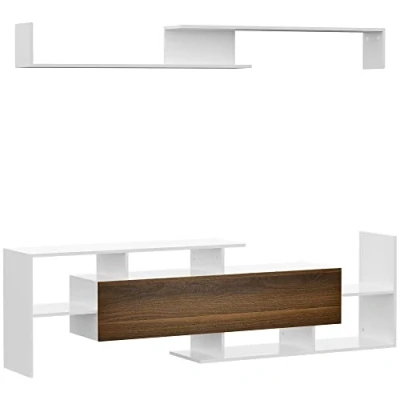 Afbeelding van HOMCOM TV meubel met bank en wandplank, eigentijdse stijl, 153,6 l, wit bruin