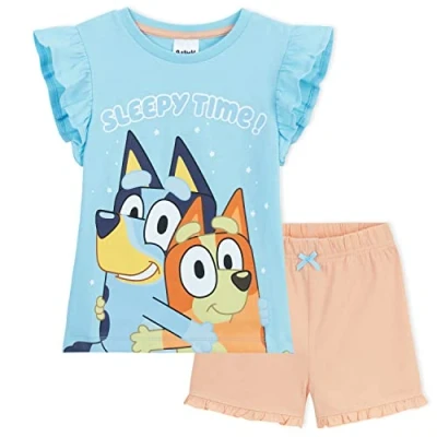 Afbeelding van Bluey Pyjama voor kinderen, pyjamaset meisjes, T shirt en shorts, kleding maten van 2 tot 6 jaar