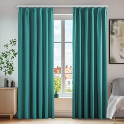 Afbeelding van Deconovo Set van 2 gordijnen voor woonkamer, decoratief, kantoor, plooiband, ondoorzichtig, deurgordijn, slaapkamer, meisjes, turquoise, keuken, raam, 140 x 220 cm
