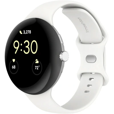 Afbeelding van imoshion Bandje Geschikt voor Google Pixel Watch 3 45 mm Maat S Siliconen band zilver knoopje Wit