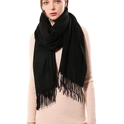 Afbeelding van Leisofter Damessjaal, elegant, kasjmier, pashmina sjaals voor herfst en winter, grote maat, warme sjaal, 200 x 70 cm, Ws012 zwart