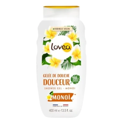 Image de LOVEA Gelée De Douche Monoï Mousse Fine &amp; Onctueuse Nettoie En Douceur 96% D&#039;Origine Naturelle PH Neutre Sans Sulfate Fabriqué France 400 ml