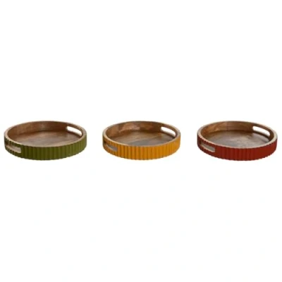 Afbeelding van Dienblad Home ESPRIT Geel Groen Koraal Mangohout 30 x 5 cm (3 Stuks)