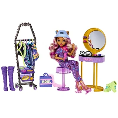 Image de Monster High Coffret Studio De Mode Clawdeen Wolf avec Poupée Et Plus 20 Éléments Jeu, Jouet Enfant, Dès 4 Ans, HKY70