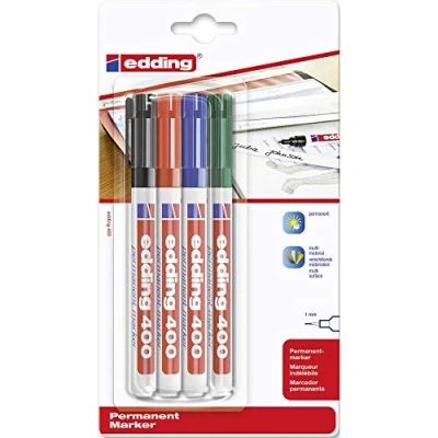 Afbeelding van Edding Permanent Marker 400, Etui Van 4 Stuks In Geassorteerde Kleuren