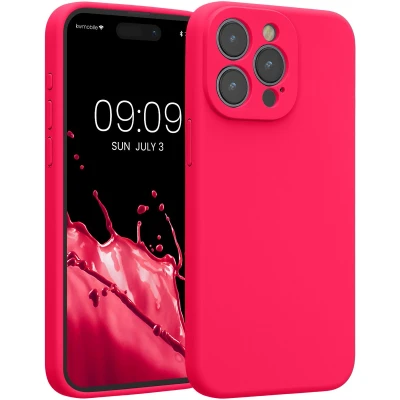 Afbeelding van kwmobile telefoonhoesje geschikt voor Apple iPhone 15 Pro Max TPU backcover met siliconen coating Smartphone case in neon roze