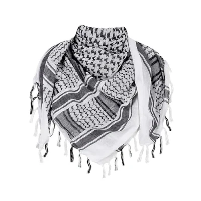 Afbeelding van TRIXES Zwarte en witte Shemagh sjaal, woestijnstijl, Kufiya, Keffiyeh, Ghutrah, Hattah, 100% katoen, geschikt voor paintball, rollenspel, duinen, normale maat, zwart.