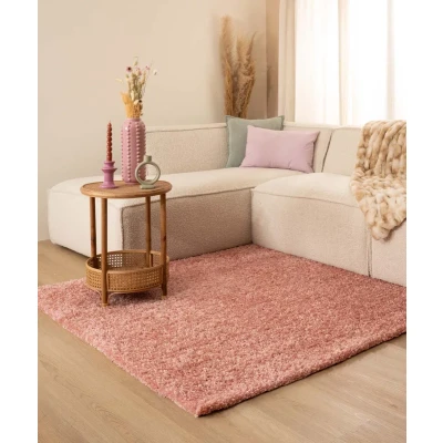 Afbeelding van Vierkant Hoogpolig Vloerkleed Shaggy Trend Effen Roze 160x160 Cm