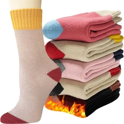 Afbeelding van VoJoPi 5 paar warme wintersokken voor dames, dikke thermische sokken, veelkleurige wollen comfortabel en ademend, zacht, cadeau vrouwen, Veelkleurig