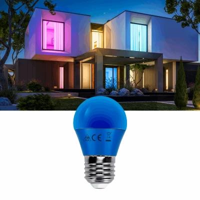 Afbeelding van G45 kogellamp blauw E27 LED lamp 4W=30W gloeilamp 230V