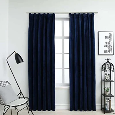 Image de vidaXL Rideaux occultants et crochet 2pcs Velours Bleu foncé 140x225cm