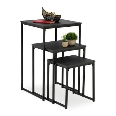 Afbeelding van Relaxdays bijzettafel industrieel set van 3 mimiset vierkante salontafel binnen A