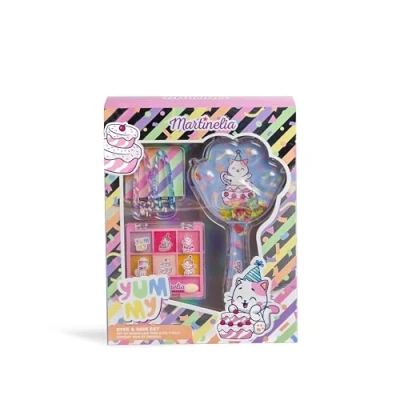 Afbeelding van MARTINELIA Make upset voor ogen en haar kinderen palet met 6 oogschaduw + 2 haarspeldjes 1 haarborstel kindermake up cadeau meisjes vanaf 3 jaar