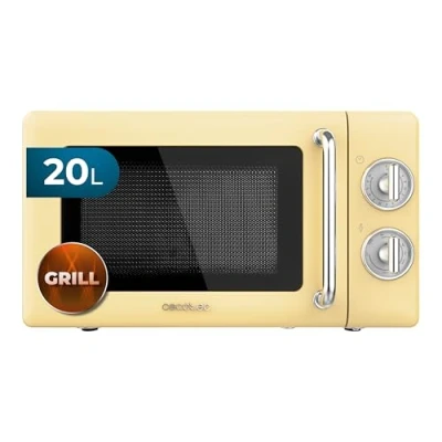Image de Cecotec Micro ondes Mécanique avec Gril de 20 L ProClean 3110 Retro Yellow. 700 W Puissance et 6 Niveaux Puissance, Minuterie, Avertissement fin cuisson, Design Vintage