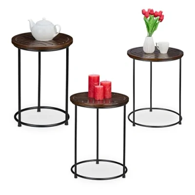 Afbeelding van Relaxdays koffietafel set van 3 mangohout voor bank groottes woonkamer