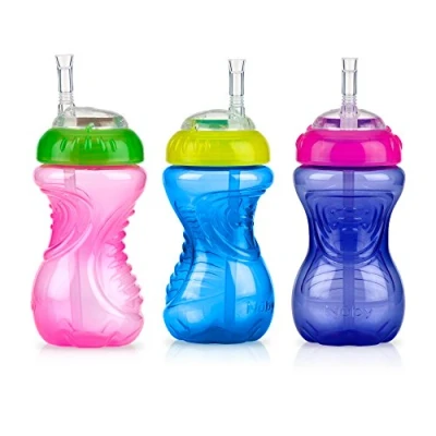 Image de Nuby Gobelet anti déversement pour fille, 3 pièces, avec paille flexible, 10 onces