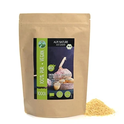 Afbeelding van biologische knoflookgranulaat (1 kg), knoflookkorrels, knoflook uit gecertificeerde teelt, laboratoriumgeteste knoflookpellets, 100% zuiver en natuurlijk