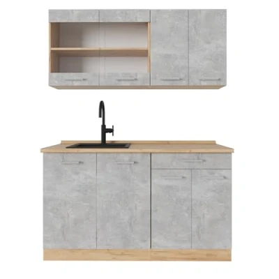 Afbeelding van Vicco Eenpersoonskeuken R Line, Beton/gouden eik, 140 cm zonder werkblad